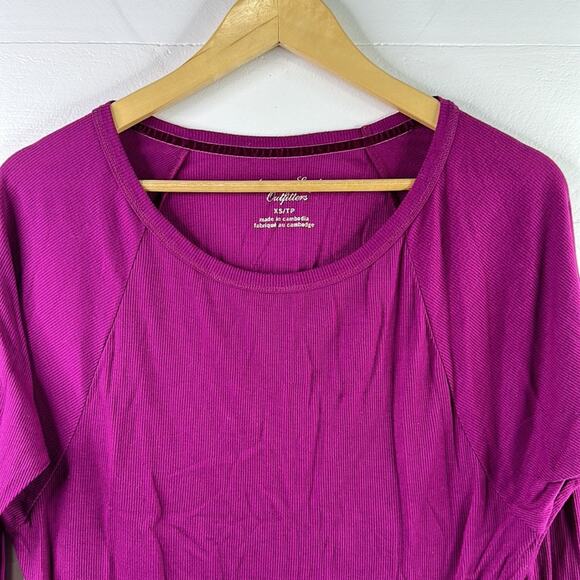 AMERICAN EAGLE Purple Ribbed 3/4 Sleeve Dolman Style Scoop Neck Top Shirt XS - Picture 5 of 8